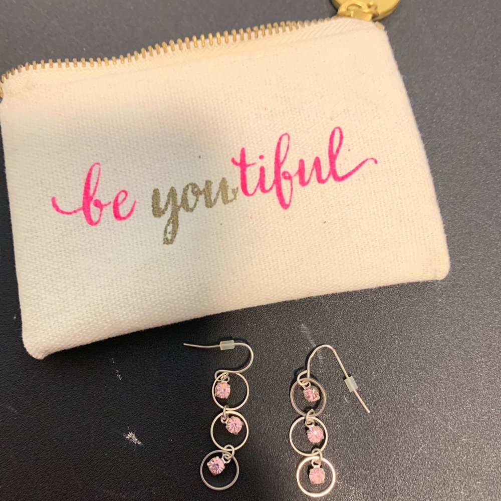 Pink Dangle Earrings w/ Jewelry Bag
